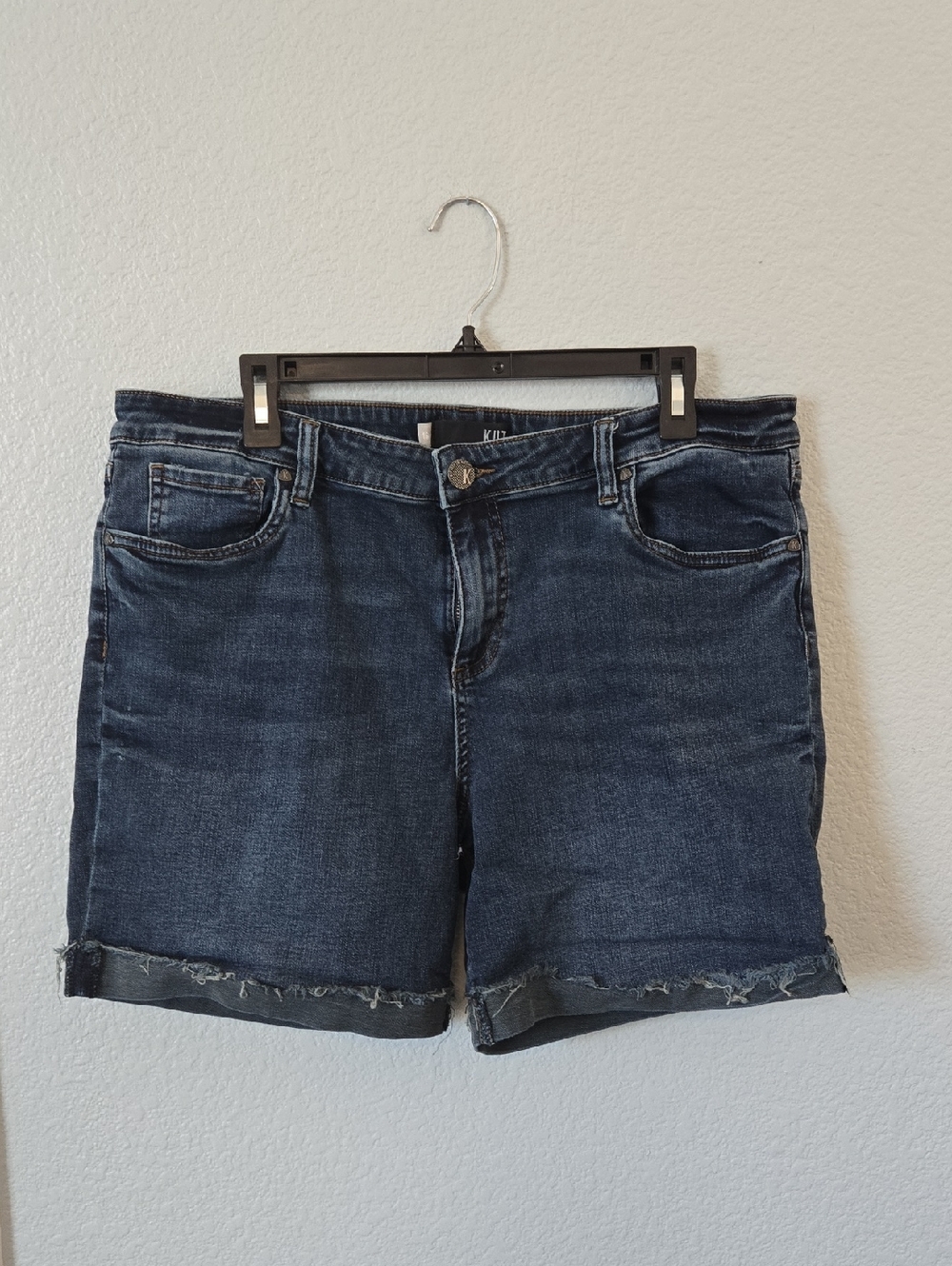 Kut from the Kloth Dark Blue Denim Rolled Fray Hem Shorts
